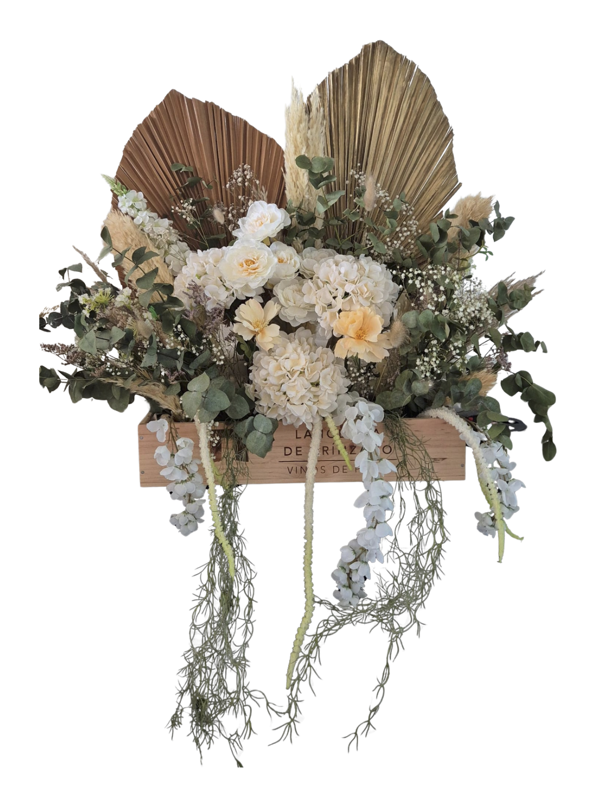 Blumenbouquet in Holzkiste