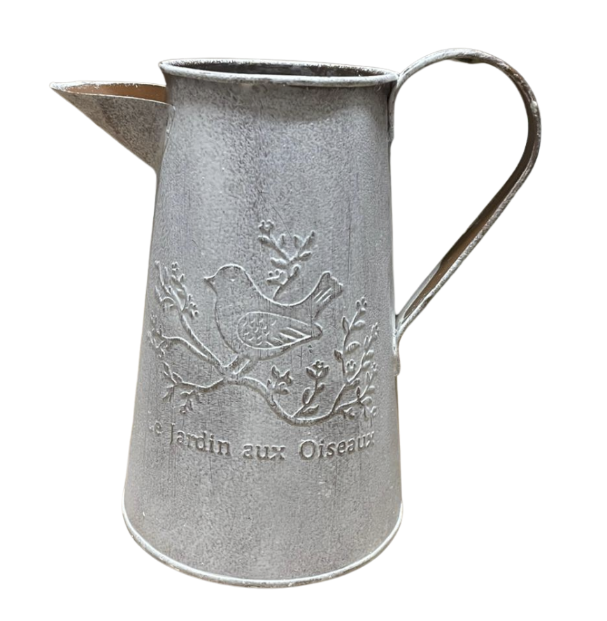 graue Vase mit Vogelbild und Satz " Le Jardin aux Oiseaux" – Bild 2